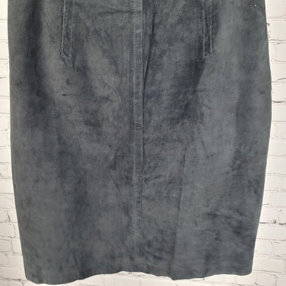 VTG Hunt Club Black Genuine Suede Leather Back Zip Button Lined Mini Skirt 14 - Picture 6 of 10